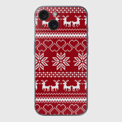 Чехол для iPhone 15 силиконовый с защитой камеры Вязаный Свитер С Оленями