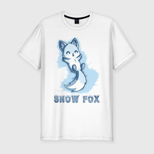 Мужская футболка приталенная из хлопка с принтом Snow fox, вид спереди №1