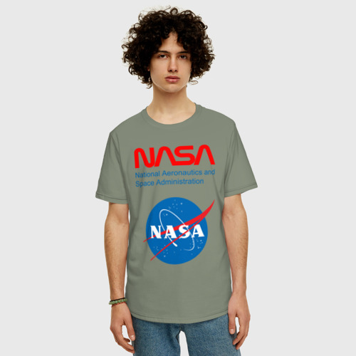 Мужская футболка хлопок Oversize NASA двухсторонняя, цвет авокадо - фото 3