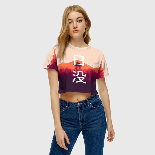 Женская футболка Crop-top 3D Закат, цвет 3D печать - фото 3