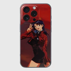 Чехол для iPhone 16 Pro Max силиконовый с защитой камеры Misato Katsuragi на красном