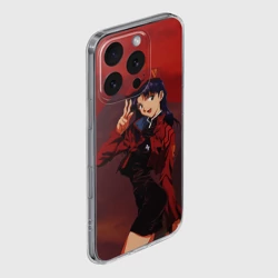 Чехол для iPhone 16 Pro Max силиконовый с защитой камеры Misato Katsuragi на красном - фото 2