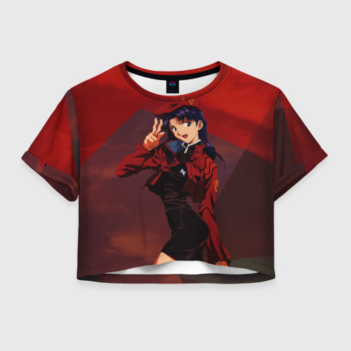 Женская футболка Crop-top 3D Misato Katsuragi на красном, цвет 3D печать