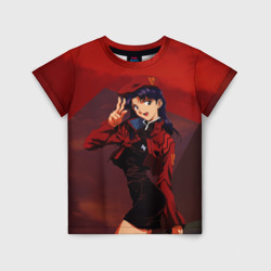 Детская футболка 3D Misato Katsuragi на красном