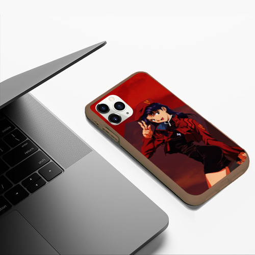 Чехол для iPhone 11 Pro Max матовый Misato Katsuragi на красном, цвет коричневый - фото 5