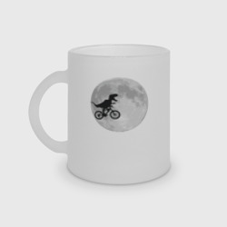 Кружка матовая стеклянная T-rex Riding a Bike against the backdrop of the moon