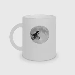 Кружка матовая стеклянная T-rex Riding a Bike against the backdrop of the moon