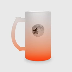 Кружка пивная матовое стекло T-rex Riding a Bike against the backdrop of the moon