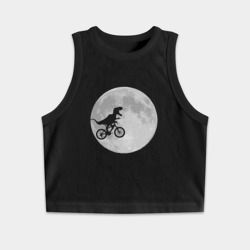 Женская укороченная майка-топ хлопок T-rex Riding a Bike against the backdrop of the moon