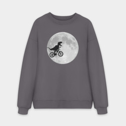 Мужской свитшот oversize без начеса хлопок T-rex Riding a Bike against the backdrop of the moon