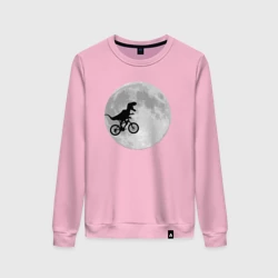 Женский свитшот хлопок T-rex Riding a Bike against the backdrop of the moon