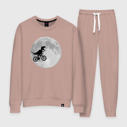 Женский костюм хлопок T-rex Riding a Bike against the backdrop of the moon