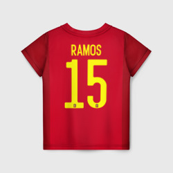 Футболка с принтом Ramos home Euro 2020 для ребенка, вид сзади №1. Цвет основы: белый