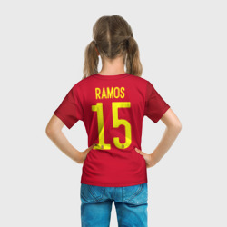 Футболка с принтом Ramos home Euro 2020 для ребенка, вид на модели сзади №3. Цвет основы: белый
