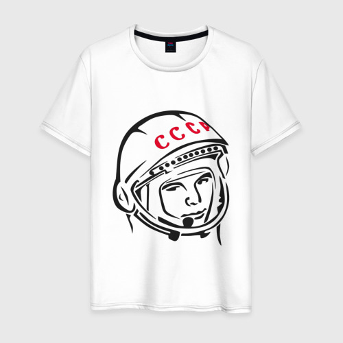Мужская футболка из хлопка с принтом Футболка СССР Гагарин, вид спереди №1