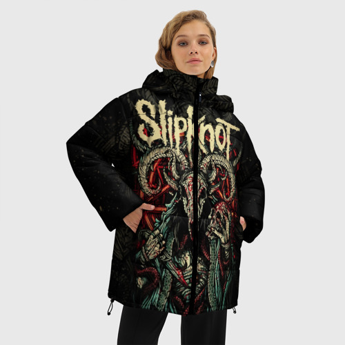 Женская зимняя куртка Oversize Маска Slipknot, цвет красный - фото 3