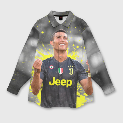 Женская рубашка oversize 3D с принтом Криштиану Роналду Juventus, вид спереди #2