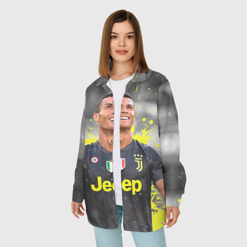 Женская рубашка oversize 3D с принтом Криштиану Роналду Juventus, фото на моделе #1