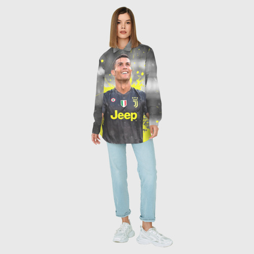 Женская рубашка oversize 3D с принтом Криштиану Роналду Juventus, вид сбоку #3