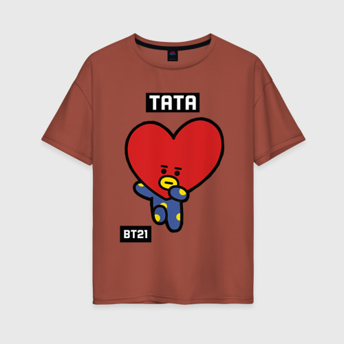 Женская футболка из хлопка оверсайз с принтом Tata BT21, вид спереди №1