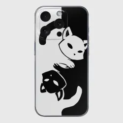 Чехол для iPhone 15 Pro Max силиконовый с защитой камеры Два кота кувыркаются