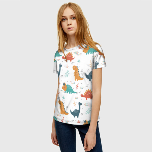 Женская футболка 3D Милые динозавры, цвет 3D печать - фото 3