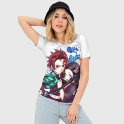 Женская футболка 3D Slim Клинок рассекающий демонов - Тандзиро и Незуко - фото 2