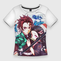 Женская футболка 3D Slim Клинок рассекающий демонов - Тандзиро и Незуко