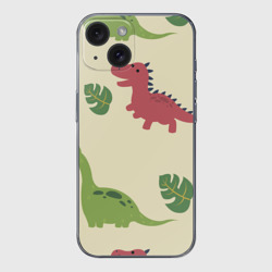 Чехол для iPhone 15 силиконовый с защитой камеры Динозаврики