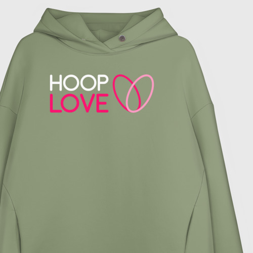 Женское худи Oversize хлопок Hoop Love logo white, цвет авокадо - фото 3