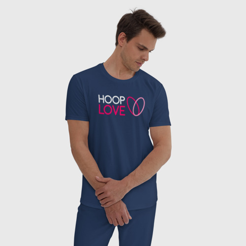 Мужская пижама хлопок Hoop Love logo white, цвет темно-синий - фото 3