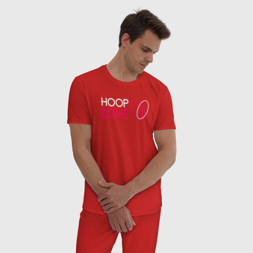 Мужская пижама хлопок Hoop Love logo white, цвет красный - фото 3