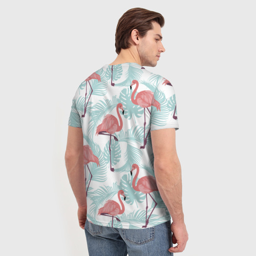Мужская футболка 3D Узор фламинго и тропических растений, цвет 3D печать - фото 4
