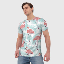 Мужская футболка 3D Узор фламинго и тропических растений - фото 2