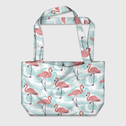 Пляжная сумка 3D Узор фламинго и тропических растений