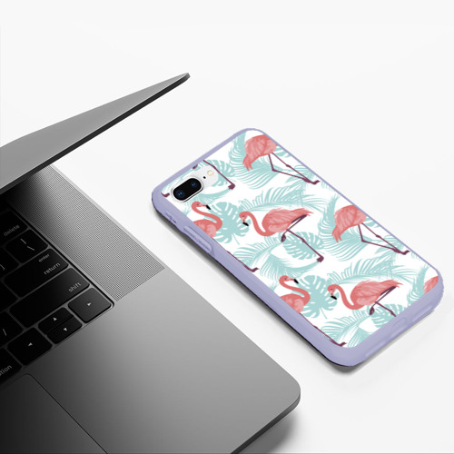 Чехол для iPhone 7Plus/8 Plus матовый Узор фламинго и тропических растений, цвет светло-сиреневый - фото 5