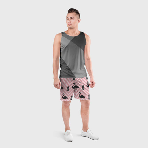 Мужские шорты спортивные Черный фламинго арт, цвет 3D печать - фото 4