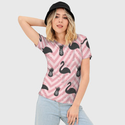 Женская футболка 3D Slim Черный фламинго арт - фото 2