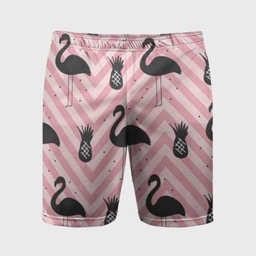 Мужские шорты спортивные Черный фламинго арт, цвет 3D печать