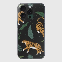 Чехол для iPhone 16 Pro Max силиконовый с защитой камеры Тропический тигр