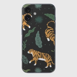 Чехол для iPhone 16 силиконовый с защитой камеры Тропический тигр