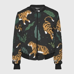 Женский бомбер 3D Тропический тигр