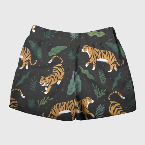 Женские шорты 3D с принтом Тропический тигр, вид сзади #1