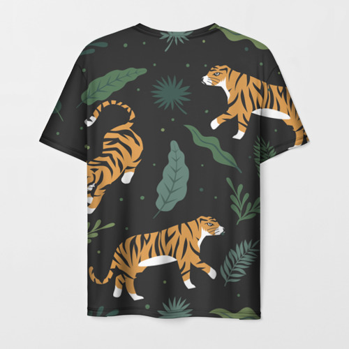 Мужская футболка 3D с принтом Тропический тигр, вид сзади #1