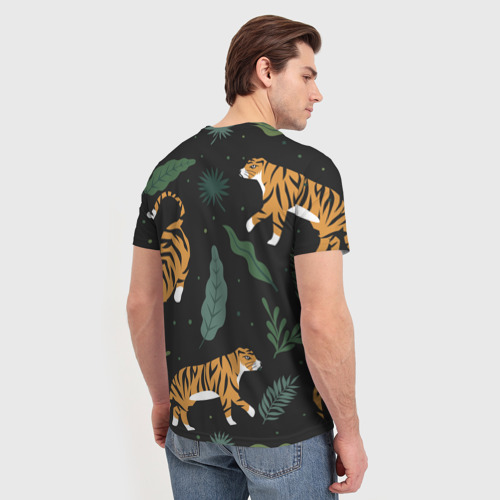 Мужская футболка 3D с принтом Тропический тигр, вид сзади #2