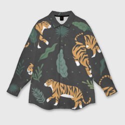 Мужская рубашка oversize 3D Тропический тигр