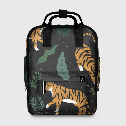 Женский рюкзак 3D с принтом Тропический тигр, вид спереди #2