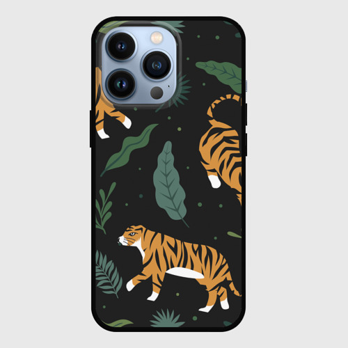 Чехол для iPhone 13 Pro с принтом Тропический тигр, вид спереди #2