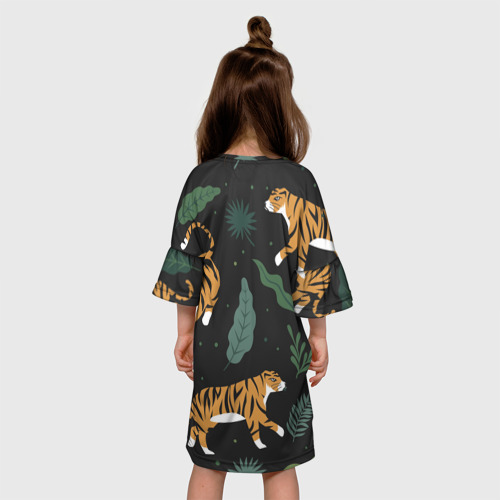 Детское платье 3D с принтом Тропический тигр, вид сзади #2
