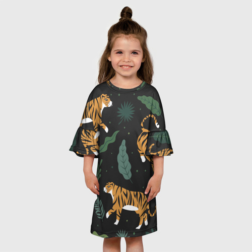 Детское платье 3D с принтом Тропический тигр, вид сбоку #3